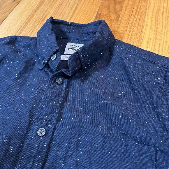 Flint and Tinder The Architect Shirt in Navy Donegal Slim Fit Casual Size XS - Picture 2 of 9